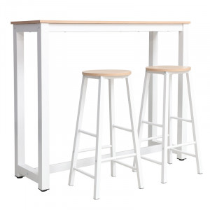 Set bar masa si scaune pentru sufragerie Marle culoare lemn natural - alb picior 120x40x100cm