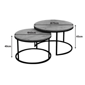 Set de 2 măsuțe de cafea Solme, negru marmorat/negru, 75x75x45 cm - Img 4