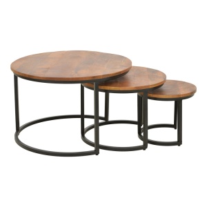 Set de 3 măsuțe de cafea Frina, nuc/negru, 70x70x45 cm - Img 4