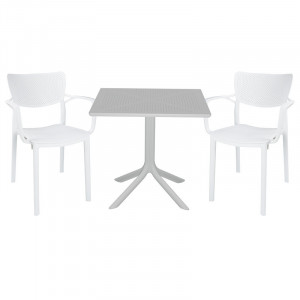 Set de gradina masa si scaune Groovy-Fontline set 3 piese plastic alb 80x80x74.5cm - Img 1