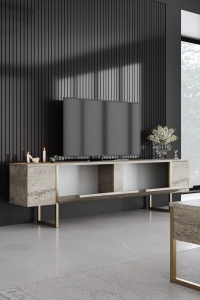 Set de mobilier pentru camera de zi Model Luxe, Travertin/Auriu - Img 3