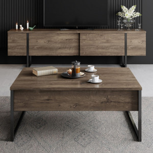 Set de mobilier pentru living Luxe, Nuc- Negru - Img 2