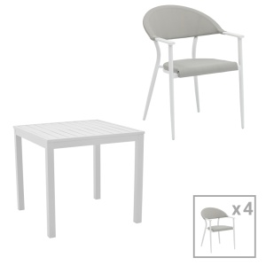 Set masă și scaune de exterior, 5 Piese, Model Kliton-Pino, Alb, 80x80x74 cm