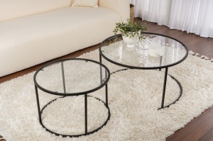Set Masute de cafea Model Aurum 80, Negru/Transparent - Img 3