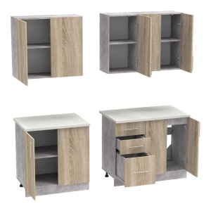 Set mobilă de bucătărie Festa V, stejar sonoma/gri deschis, 160x60x85 cm - Img 6
