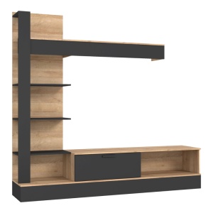 Set mobilă living Dranko, negru/natural, 205x41.5x192 cm