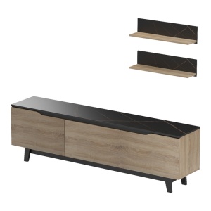 Set mobilă living Kasia, stejar sonoma/negru, 180x35x48.5 cm - Img 5