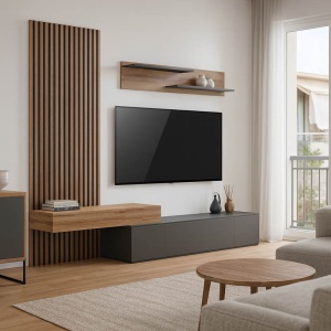 Set mobilă living Litende, antracit/oak, 249.4x42.2x199.5 cm