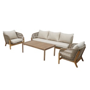 Set mobilier de grădină Verilan, 4 piese, natural/bej - Img 3