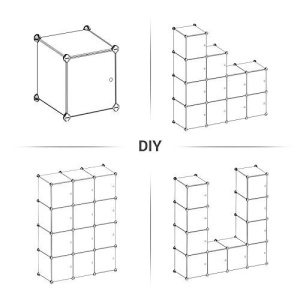 Sistem de depozitare modular din plastic, 12 cuburi Model Danny, Alb/Negru, 93x31x123 cm - Img 5