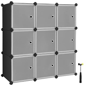 Sistem de depozitare modular din plastic, 9 cuburi Model Ezra, Negru/alb, 93x31x93 cm - Img 2