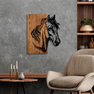 Tablou din lemn si metal Horse Nuc 48x57 cm - Img 2