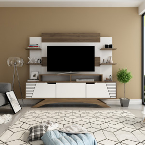 Ansamblu Comoda TV Deparo Walnut-Alb - Img 1