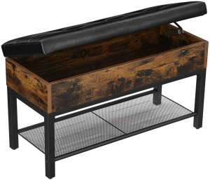 Banca Pantofi Model Macie, Maro rustic / Negru, 70x30x45 cm - Img 1