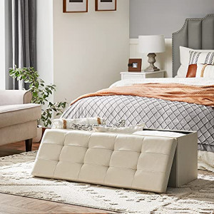 Bancă pliabilă cu spațiu de depozitare 120 L și șezut tapițat, Bej, 110 × 38 × 38 cm - Img 4