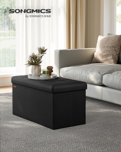 Bancuta Hol cu Spatiu de Depozitare, Ottoman, Negru, 38 x 76 x 38 cm