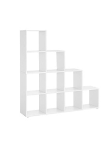 Bibliotecă tip scară cu 10 compartimente, Alb, 129,5 × 29 × 129,5 cm