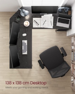 Birou Gaming Vasagle, model Colin, 138x76x138 cm, Negru - Img 5