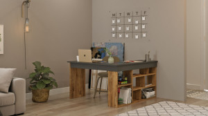 Birou pe Colt Salvador, model CT5, 129x72x120 cm, Pin atlantic/Negru - Img 5