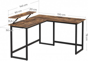 Birou pe Colt Vasagle, model Lennox, 140x92.2x130 cm, Maro Rustic/Negru - Img 2