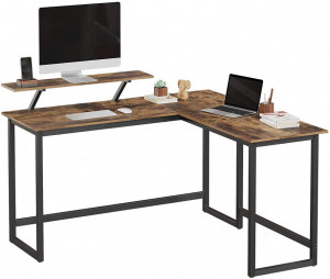 Birou pe Colt Vasagle, model Lennox, 140x92.2x130 cm, Maro Rustic/Negru - Img 7