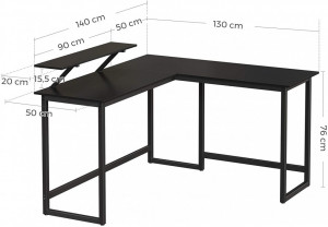 Birou pe Colt Vasagle, model Lennox, 140x92.2x130 cm, Negru - Img 2