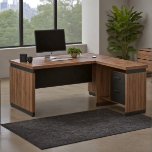 Birou profesional reversibil Model Oscar, Nuc/Antracit, 220x185x76 cm - Img 2