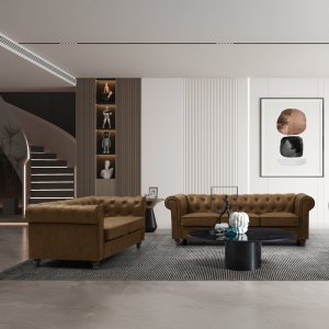 Canapea 2 Locuri Chesterfield type 2-seater sofa, maro antichizat, 160x67x84 cm - Img 2