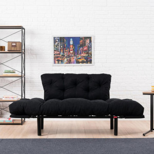 Canapea extensibila 2 locuri PWF-0018 cu stofa de culoare neagra 155x73x85cm - Img 4