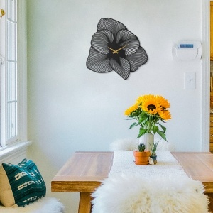 Ceas de perete decorativ din metal Azalea Negru 49x49x1.5mm - Img 3