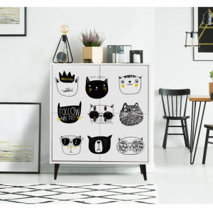 Comoda Model Cats, Alb/Negru/Galben, 95x36x111 cm - Img 2