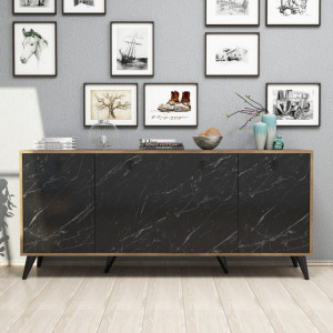 Comoda Model Elite, Nuc/Negru marmorat, 180x45x80 cm - Img 1