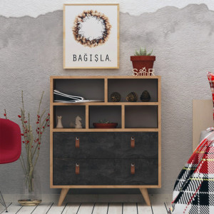 Comoda Model Marco, Stejar/Ciment, 70x40x85.6 cm - Img 1