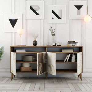 Comoda Model Milan, Nuc/Alb marmorat, 160x35x78 cm - Img 4