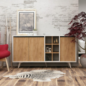 Comoda Model Prava, Stejar/Alb, 140x40x86 cm - Img 1