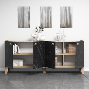 Comoda Model Sumer, Stejar/Negru marmorat, 180x41x77.8 cm - Img 3
