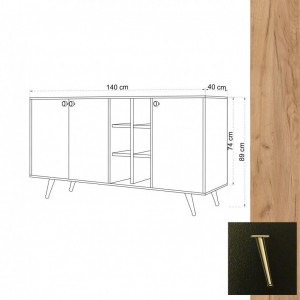 Comoda Model Veit, Stejar/Negru, 140x40x89 cm - Img 5