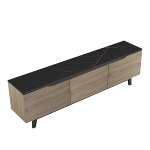 Comodă TV Kasandra, negru/stejar sonoma, 180x35x48.5 cm - Img 6