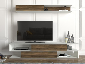 Comoda TV Manyetik - Alb, Walnut - Img 1