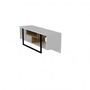 Comoda TV Salvador, Model Asal, 119.4x40.2x35.2 cm, Alb/Stejar/Negru - Img 4