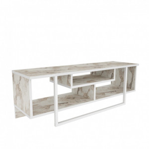 Comoda TV Salvador, Model Asal, 120x40.2x35.2 cm, Alb marmorat/Alb - Img 5