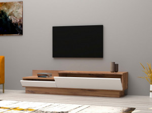 Comoda TV Salvador, Model Barko, 160x35x35 cm, Alb/Nuc - Img 2