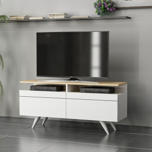 Comoda TV Salvador, Model Berlin120, 120x52x35 cm, Stejar/Alb - Img 3