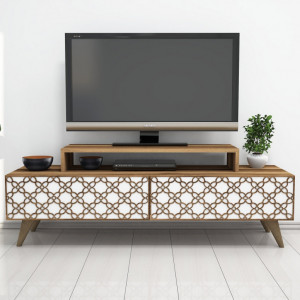 Comoda TV Salvador, Model City, 140x48.8x41.8 cm, Nuc/Alb - Img 2
