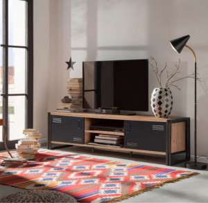 Comoda TV Salvador, Model Cosmo, 180x50x45 cm, Pin atlantic/Negru - Img 1