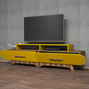Comoda TV Salvador, Model Flora, 205x50x36.8 cm, Nuc/Galben - Img 2