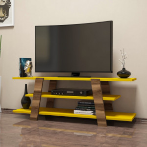 Comoda TV Salvador, Model Flower, 120x42x33.6 cm, Nuc/Galben - Img 1