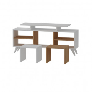 Comoda TV Salvador, Model Kutay, 120x56.9x29.5 cm, Alb/Tec - Img 3
