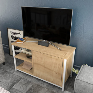 Comoda TV Salvador, Model Muskegon, 89.6x50.8x35.3 cm, Alb/Stejar - Img 3