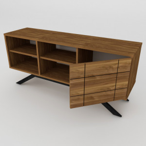 Comoda TV Salvador, Model North, 130x58.6x38.6 cm, Negru/Nuc - Img 5